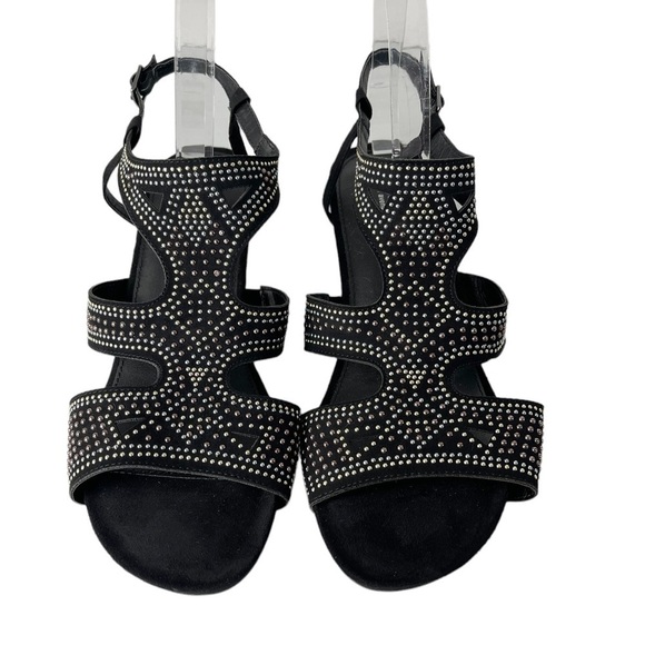 Cloudwalkers Lynn Black Faux Suede Studded Wedge Heel Sandals Size 8.5 W - Picture 1 of 7